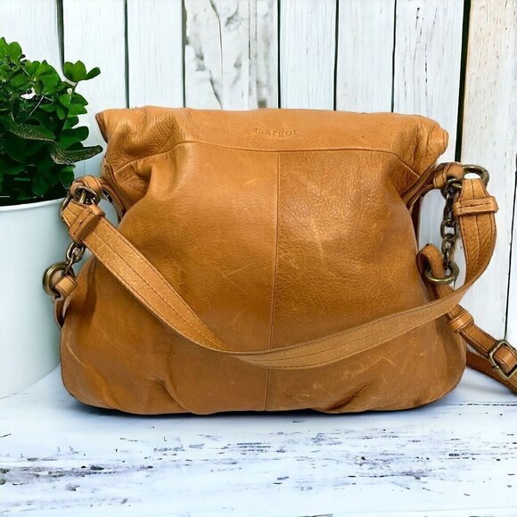 Margot Adelle Convertible Hobo Bag Light Brown Soft Genuine Leather 14"W x 12"H - Picture 8 of 12